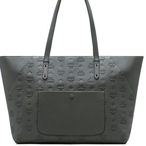 MCM Klara Monogram Charcoal Leather Tote